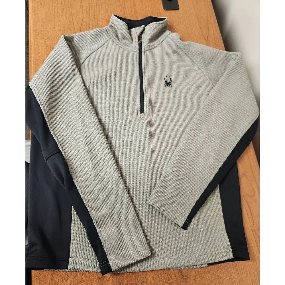 Spyder Gray Black Colorblock Half Zip Knit Casual Pullover Hiking Jacket Mens M